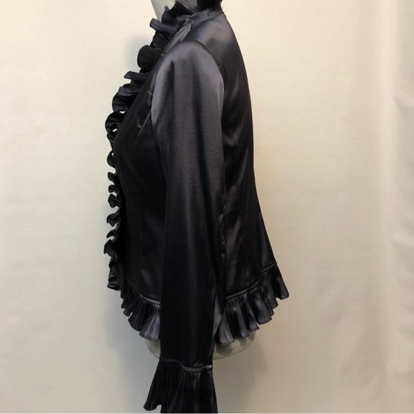 - Adrianna Papell Satin Ruffle Blazer Classic Evening Jacket Dark Gray Siz… - Picture 6 of 8